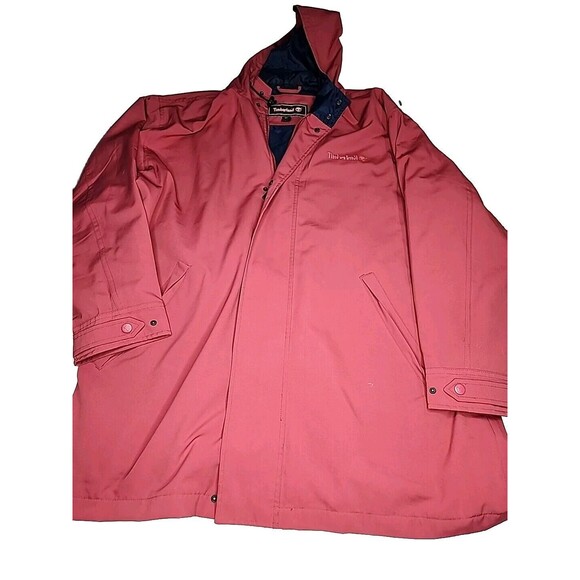 Timberland Jacket Mens Medium Rust Red Raincoat Waterproof with Hood EUC - Picture 3 of 7